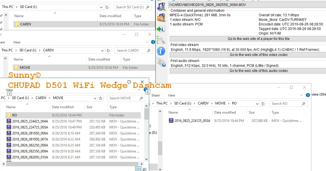 Chupad D501 Dashcam Folders and Bit Rate.webp
