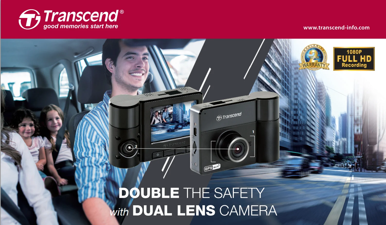 Transcend DrivePro 520 / DP520 Dual channel ( outside / inside ). GPS, WiFi,