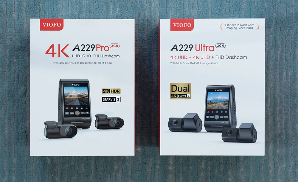 Viofo A229 Pro and Ultra boxes.webp