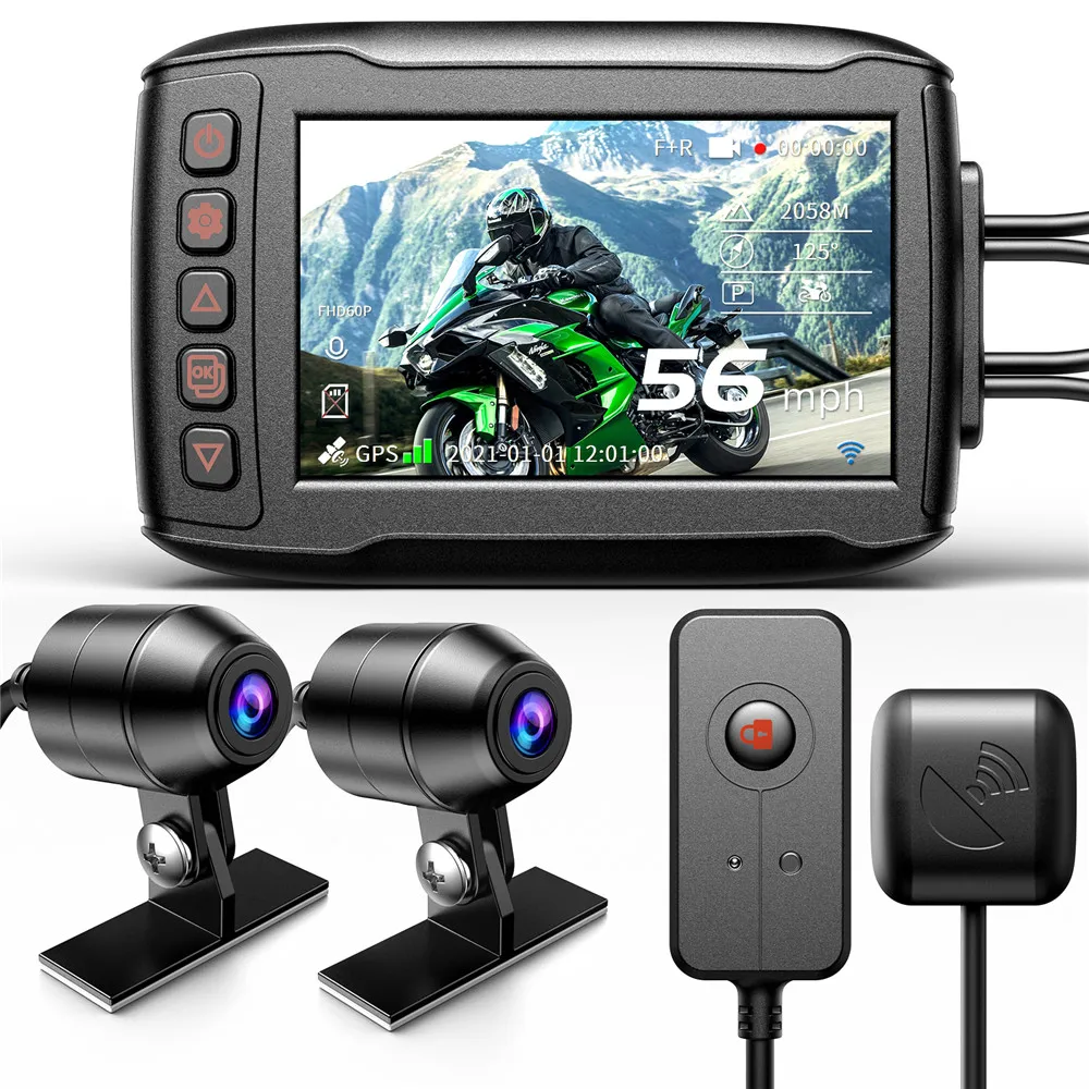 Blueskysea DV988 Motorcycle Dash Cam GPS Wifi Camera with Touch Screen